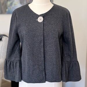 Bobeau Charcoal Gray Silk Blend Blazer Single Button Closure Tulip Bell Sleeve